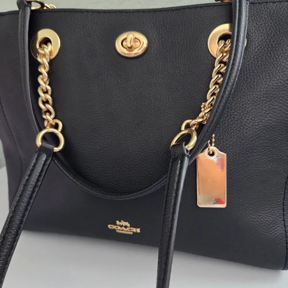 NWOT Coach Black Leather Chain Tote